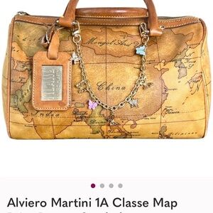 Alviero Martini 1A Classe Map Print Boston Satchel